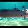 Detailed 3D Submarine Model With Black Exterior Multiple Antennas And Propeller