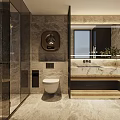 Modern Luxury Bathroom With Marble Tiles Smart Fixtures Glass Shower And Stylish Vanity Cabinet