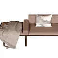 Modern Brown Chaise Lounge With Decorative Pillow Knitted Blanket And Wooden Side Table