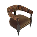 Colorful Striped Armrest Single Sofa With Brown Cushioned Seat And Dark Wood Beaded Legs