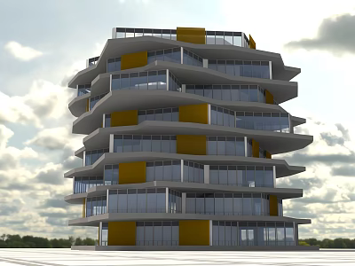 Modern Multi Storey Office Building With Unique Design Yellow And White Facade And Glass Windows 3d model