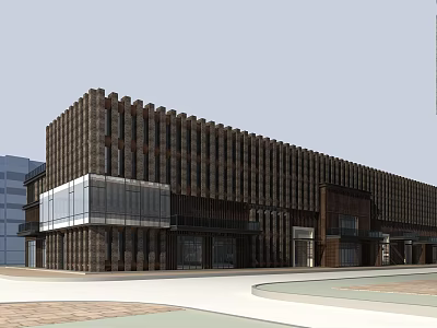 Modern Hotel Building With Vertical Wooden Facade And Large Glass Windows 3d model