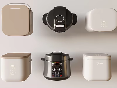 Modern Minimalist Kitchen Appliances Collection With Beige Black White Rice Cookers And Pressure Cookers 3d model