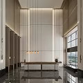 Modern Luxury Hotel Lobby With Decorative Screen Soft Lighting And Reception Desk