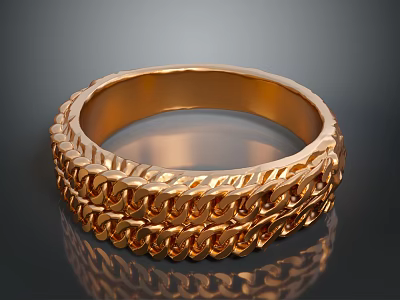 Elegant Gold Ring With Double Chain Texture And Shiny Metallic Finish 3d model
