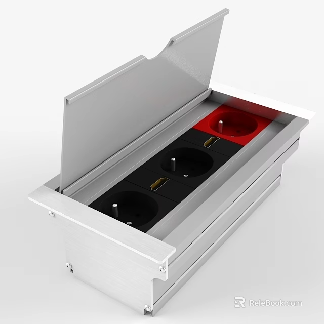 Silver Flush Mounted Socket Box With Open Lid And Multiple Outlets 3d model 
