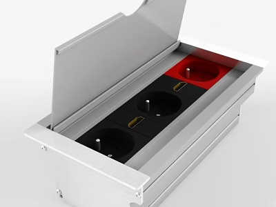 Silver Flush Mounted Socket Box With Open Lid And Multiple Outlets 3d model