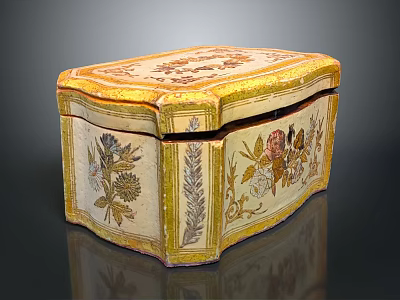 Decorative Floral Patterned Golden Border Polygonal Clothing Accessory Storage Box for Wardrobe 3d model