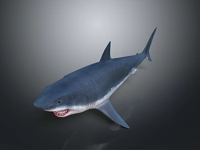 Shark With Blue Body Open Mouth Sharp Teeth And Dorsal Fins 3d model