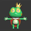 Green Frog Doll With Golden Crown Yellow Eyes Yellow Spots Red Cape And Open Arms