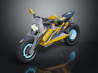 Yellow And Gray Modern Motorcycle With Blue Rim Wheels Black Seat And Sporty Design 3d model