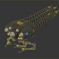 Sci Fi Black Mechanical Device Featuring Multiple Barrels Mechanical Legs Yellow Labels And Blue Indicators 3d model