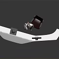 Modern White Curved Reception Desk With Black Chair Monitor And Sculpture