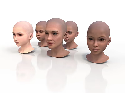 Multiple Realistic Bald Human Head Models With Detailed Facial Features 3d model