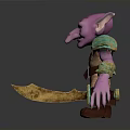 Children's Purple Monster Cartoon Character 3D Model With Big Ears Green Armor And Dagger