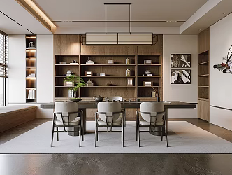 New Chinese Style Tea Room Tea Table and Chair Combination Tea Set Decorative Cabinet 3d model