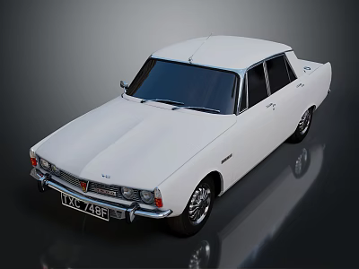 White Vintage Sedan With Retro Exterior Design And Shiny Classic Car Style 3d model