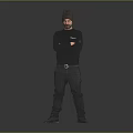 Man In Black Outfit With Beanie Standing Arms Crossed On Gray Gradient Background