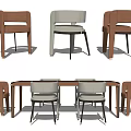 Modern Dining Table Set With Brown Gray Leather Chairs And Wooden Top