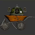 Vintage Orange Wheelbarrow With Metal Mechanical Structure On Gray Background