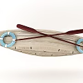 Wooden Boat Decorative Model With Blue Life Rings And Crossed Red Paddles