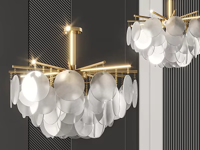 Modern Gold Chandelier With White Circular Glass Discs For Interior Decoration 3d model