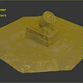 Ancient Cannon Weapon on Octagonal Stone Platform with Rustic Wheels and Weathered Surface