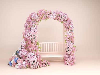 Charming Photo Check in Spot With Pink Purple Flower Arch And White Bench 3d model