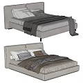 Modern Upholstered Double Bed With Multiple Pillows And Cozy Blankets 3d model