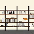 Modern Wooden Bookshelf With Multiple Shelves Books Decorative Lamp And Vase