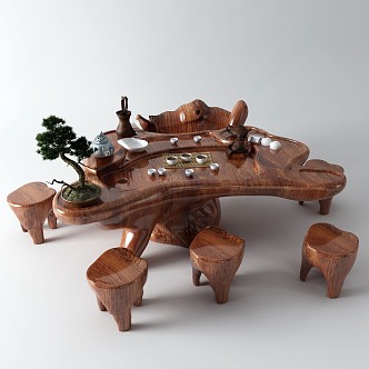 New Chinese root carving tea sea root carving tea table and chair 3d model