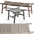 Modern Wooden Stool With Woven Seat Sturdy Frame And Matching Benches Design