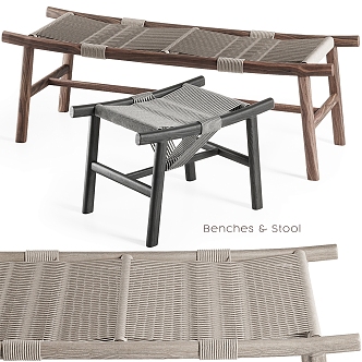 Chinese solid wood bench 3d model