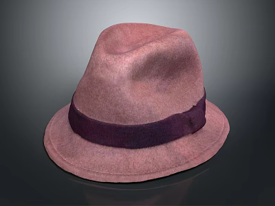 Stylish Light Pink Felt Hat With Dark Purple Band For Daily Use 3d model
