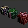 Three Colorful Household Gift Boxes With Purple Green Red White Polka Dots And Decorative Bows