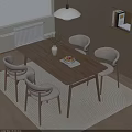 Modern Wooden Dining Table and Chairs With Vase Fruit Book on Rug