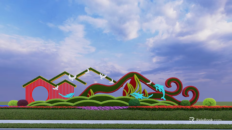 Creative Flower Bed And Flower Pot Design With Colorful Plants And Artistic Shapes 3d model 