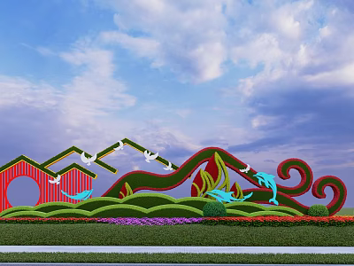 Creative Flower Bed And Flower Pot Design With Colorful Plants And Artistic Shapes 3d model