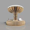 Modern Wooden Reception Desk with Petal Shaped Top Circular Counter and Office Plants