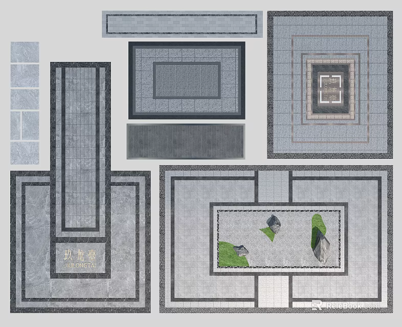 Home Interior Floor Tiles Design With Square Rectangular Shapes And Geometric Patterns 3d model 