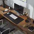 Modern Wooden Office Desk With Computer Monitor Keyboard Mouse Desk Lamp And Natural Light