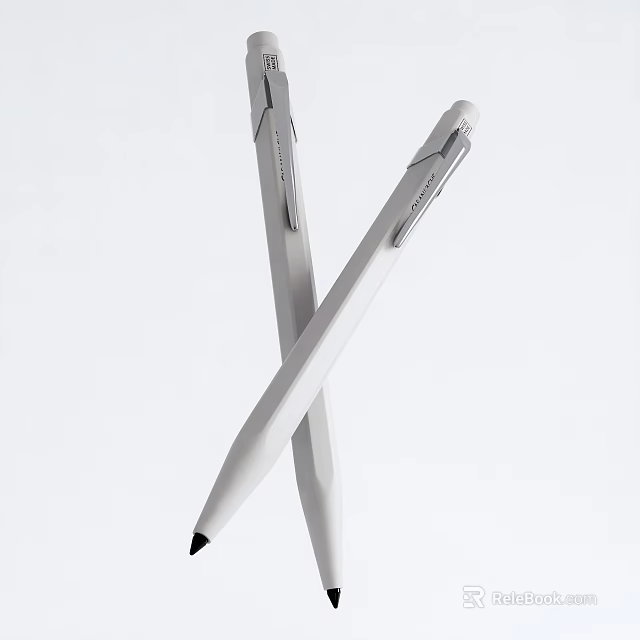Two White Crossed Writing Pens With Black Tip On Clean White Background 3d model 