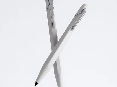 Two White Crossed Writing Pens With Black Tip On Clean White Background 3d model