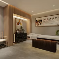 Traditional Chinese Medicine Wellness SPA Sauna Interior With Massage Bed Wooden Decor And Green Plants