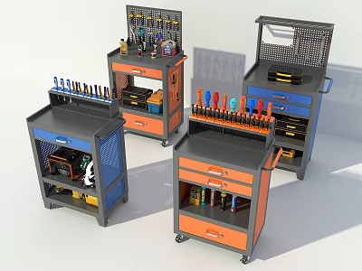 Industrial Tool Cabinets With Multiple Drawers Tool Racks And Colored Storage Bins 3d model
