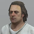 Male Game Movie Character Wearing Stained White Hoodie And Dark Jeans