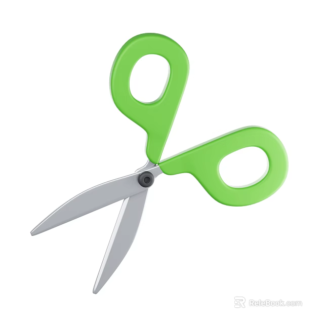 Household Scissors With Green Handle And Silver Sharp Blades For Everyday Use 3d model 