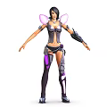 Futuristic Female Sci-Fi Character With Pink Wings Purple Black Mechanical Armor Combat Outfit