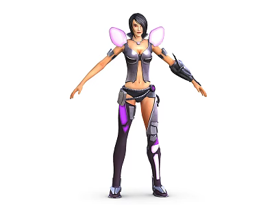 Futuristic Female Sci-Fi Character With Pink Wings Purple Black Mechanical Armor Combat Outfit 3d model