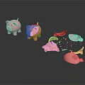 Ornamental Decor Set Featuring Intact And Broken Pink Piggy Banks With Shattered Fragments